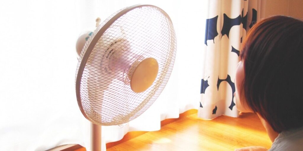 扇風機にむかってあーって言う図