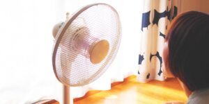 扇風機にむかってあーって言う図