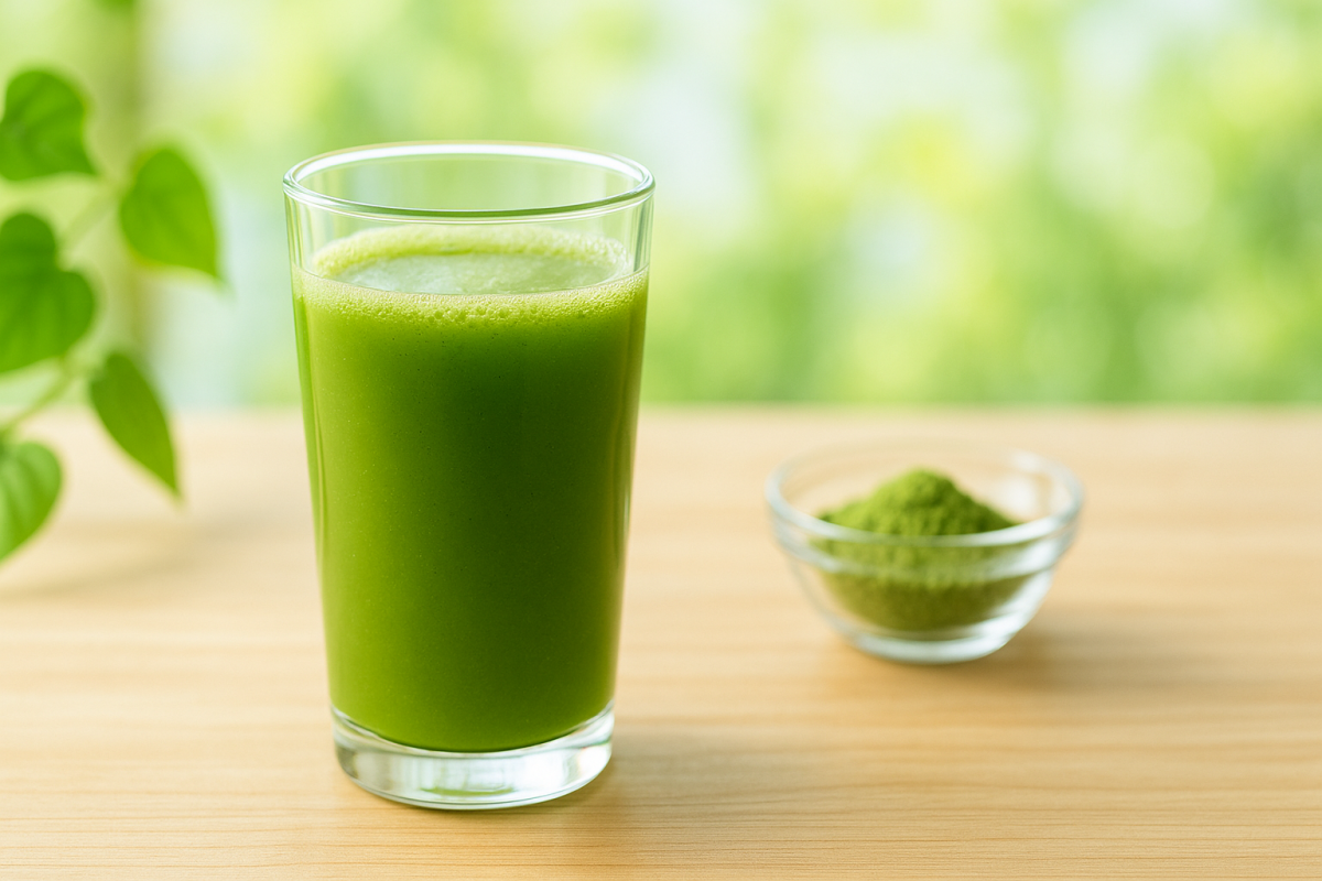 青汁と青汁の粉の写真